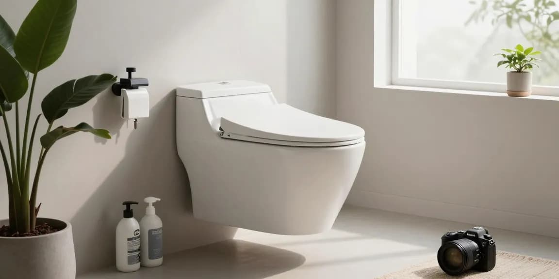 Stijlvol wandtoilet in een moderne badkamer met natuurlijk licht en elegante decoratie.