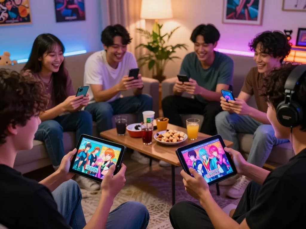 Players enjoying porn games in a cozy setting with devices.