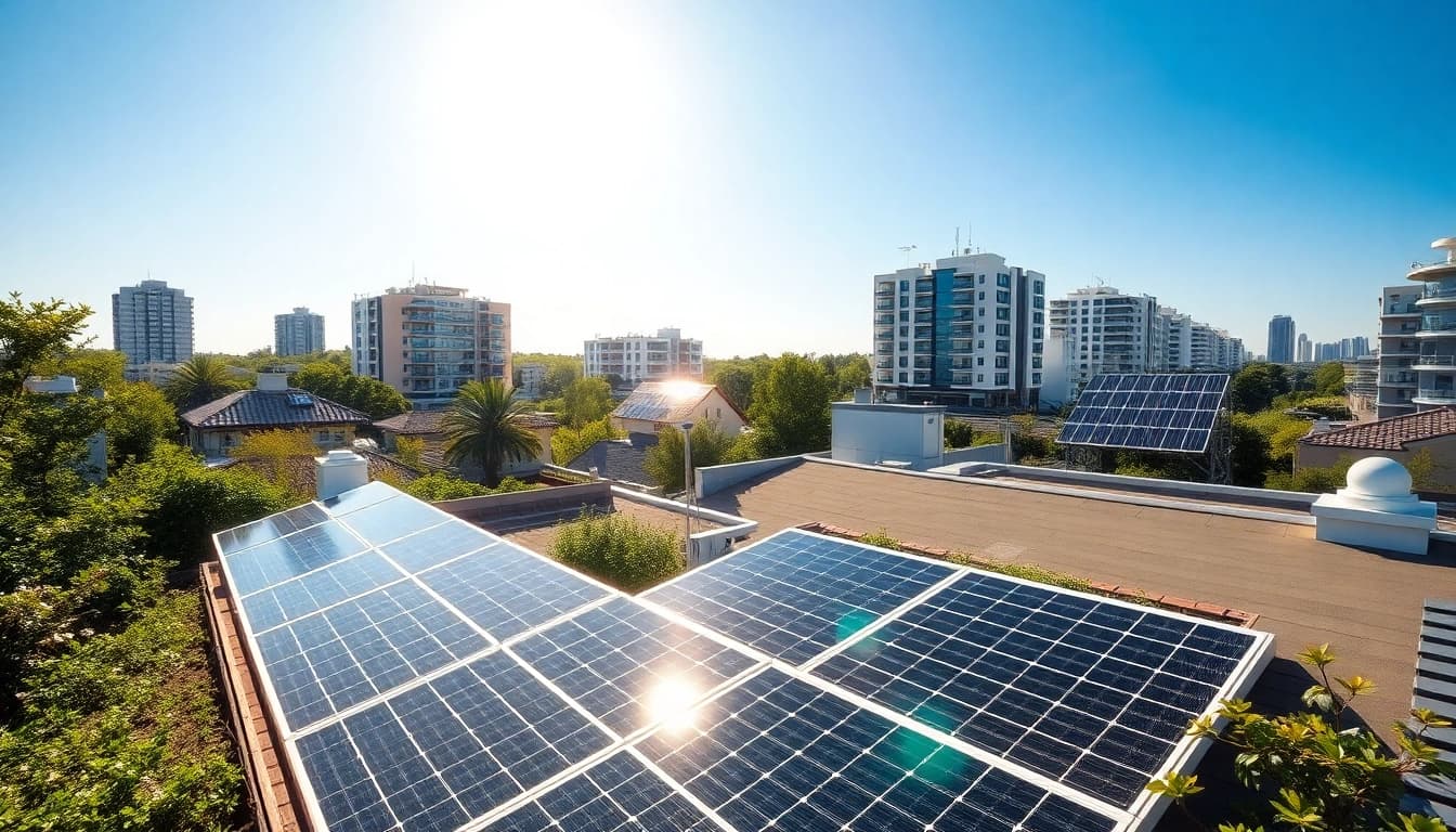 Photovoltaikanlage Kaufen Wien: Hochwertige Solaranlage auf einem modernen Dach mit klarem, blauem Himmel.
