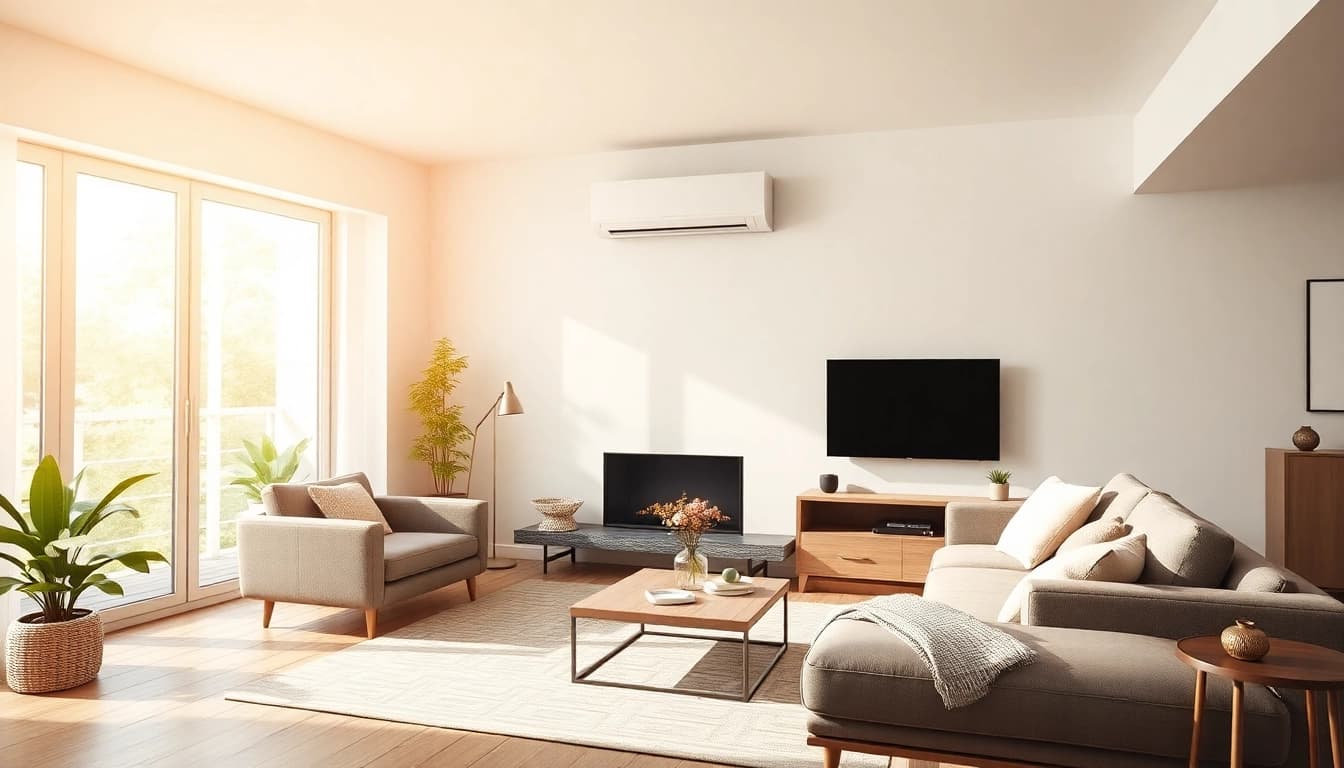 Efficient Klimaanlage seamlessly integrated in a contemporary living room environment.