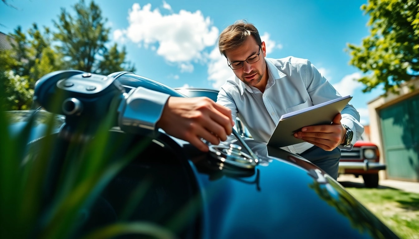 Oldtimer Wertgutachten bei professioneller Analyse eines klassischen Autos im Freien.