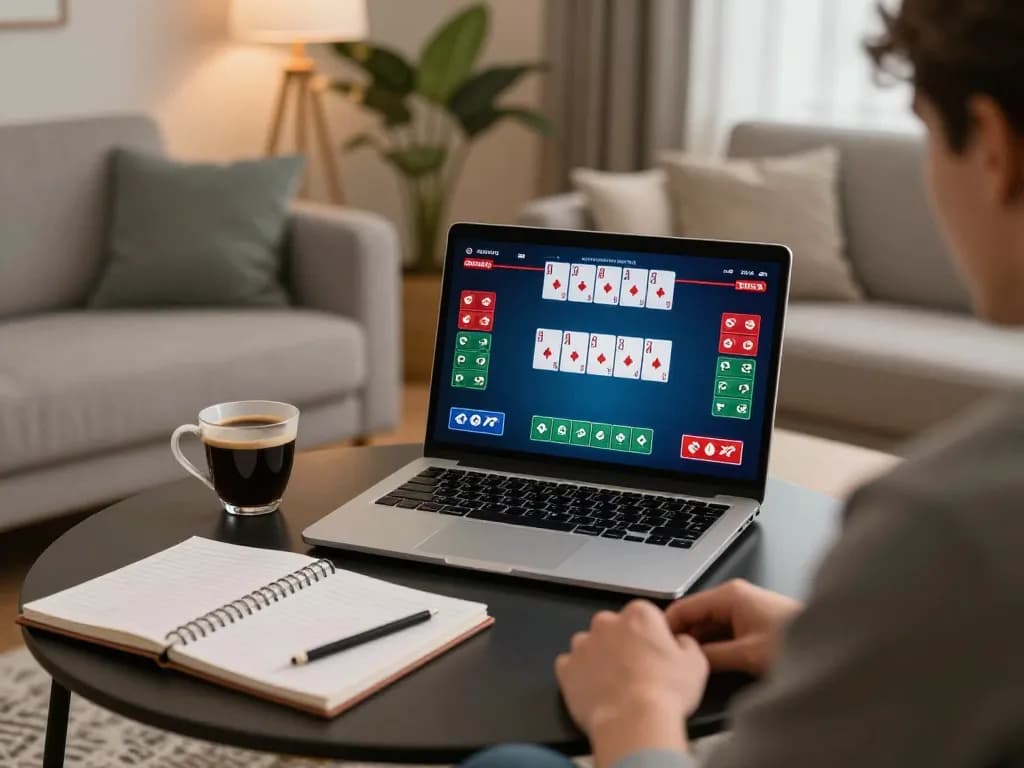 Engaging moment of a user in an online Plagiat Scan session using a laptop for gambling at home