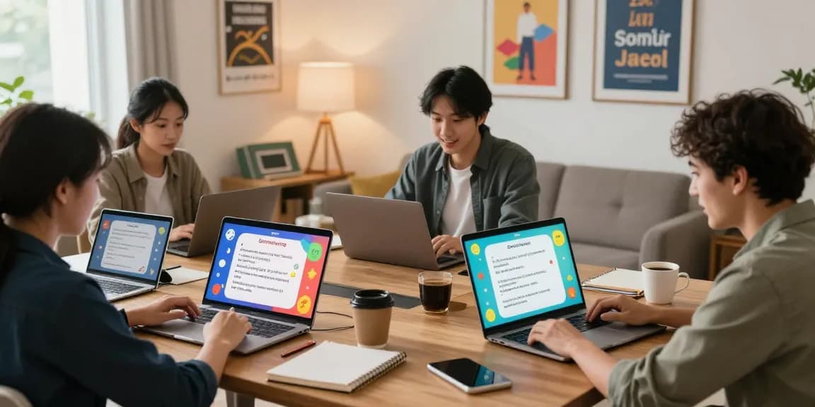 Quiz Allgemeinwissen Teilnehmer im gemütlichen Home-Office während eines interaktiven Online-Quiz.