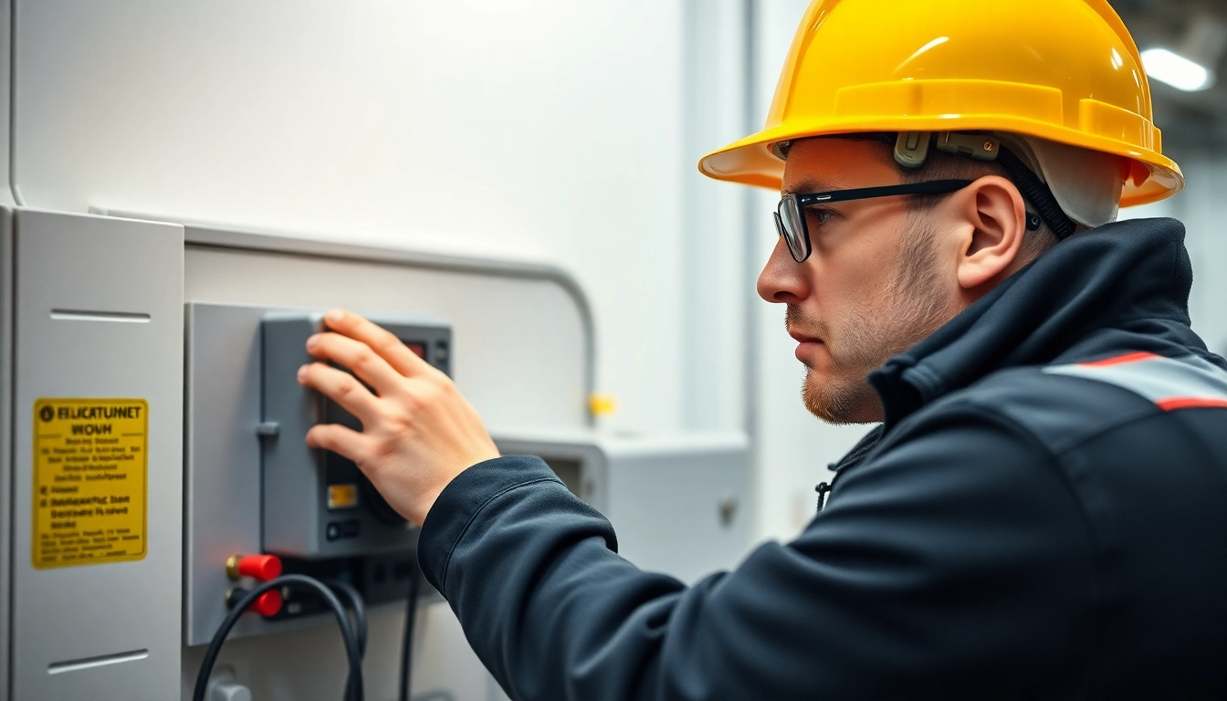Techniker führt eine DGUV V3 Prüfung an elektrischen Geräten durch, Sicherheitsstandards einhaltend.