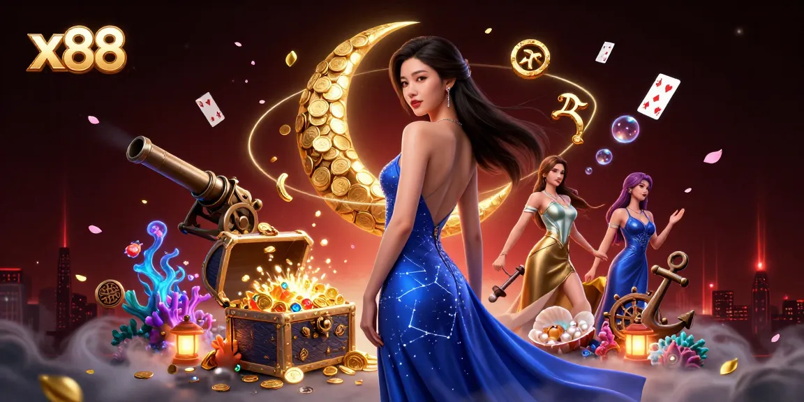 x88 immerses in a vibrant casino world, featuring an elegant Asian woman in celestial attire