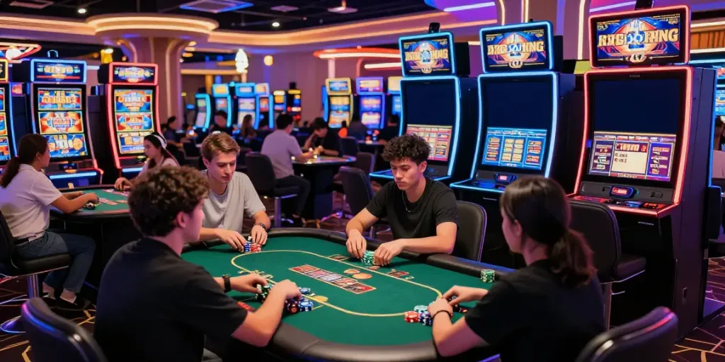Online gaming excitement at https://xo88.games/ with vibrant casino atmosphere and diverse players.