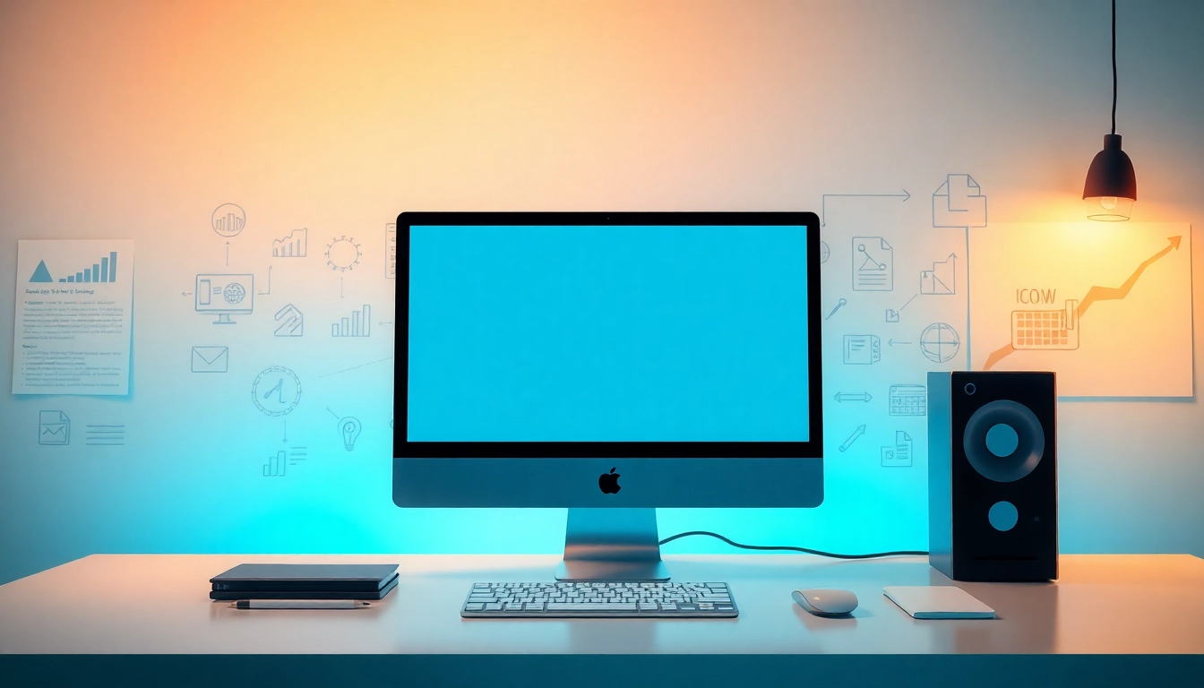 Visualisieren Sie den Konzept des Web-Rangs mit einem modernen Computer und Diagrammen auf einem Schreibtisch.