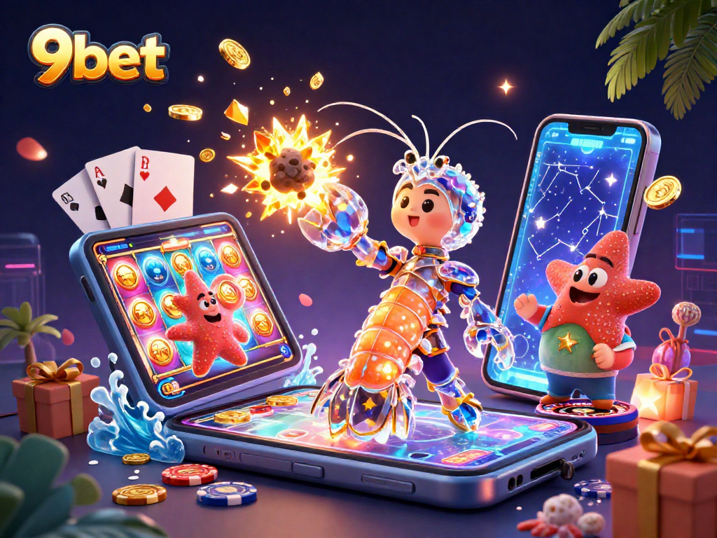 Unleashing winnings with 9bet as a galactic samurai mantis shrimp amidst vibrant casino elements