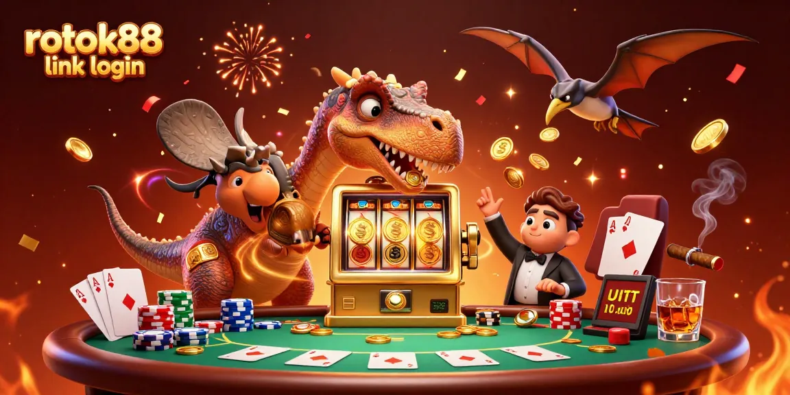 Experience the thrill at rokok88 link login as cartoon characters engage in casino excitement, showcasing dynamic actions and vibrant elements.