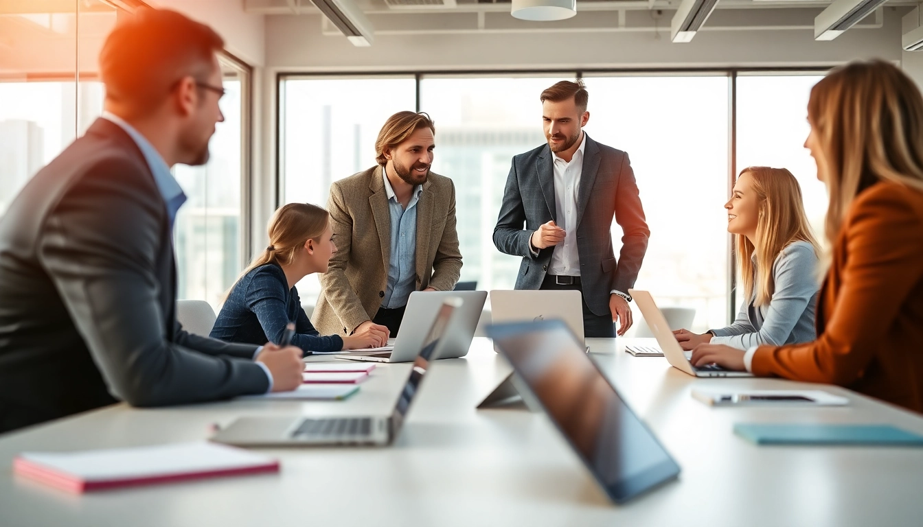 Professioneller Businessfotograf München, der ein dynamisches Teammeeting festhält