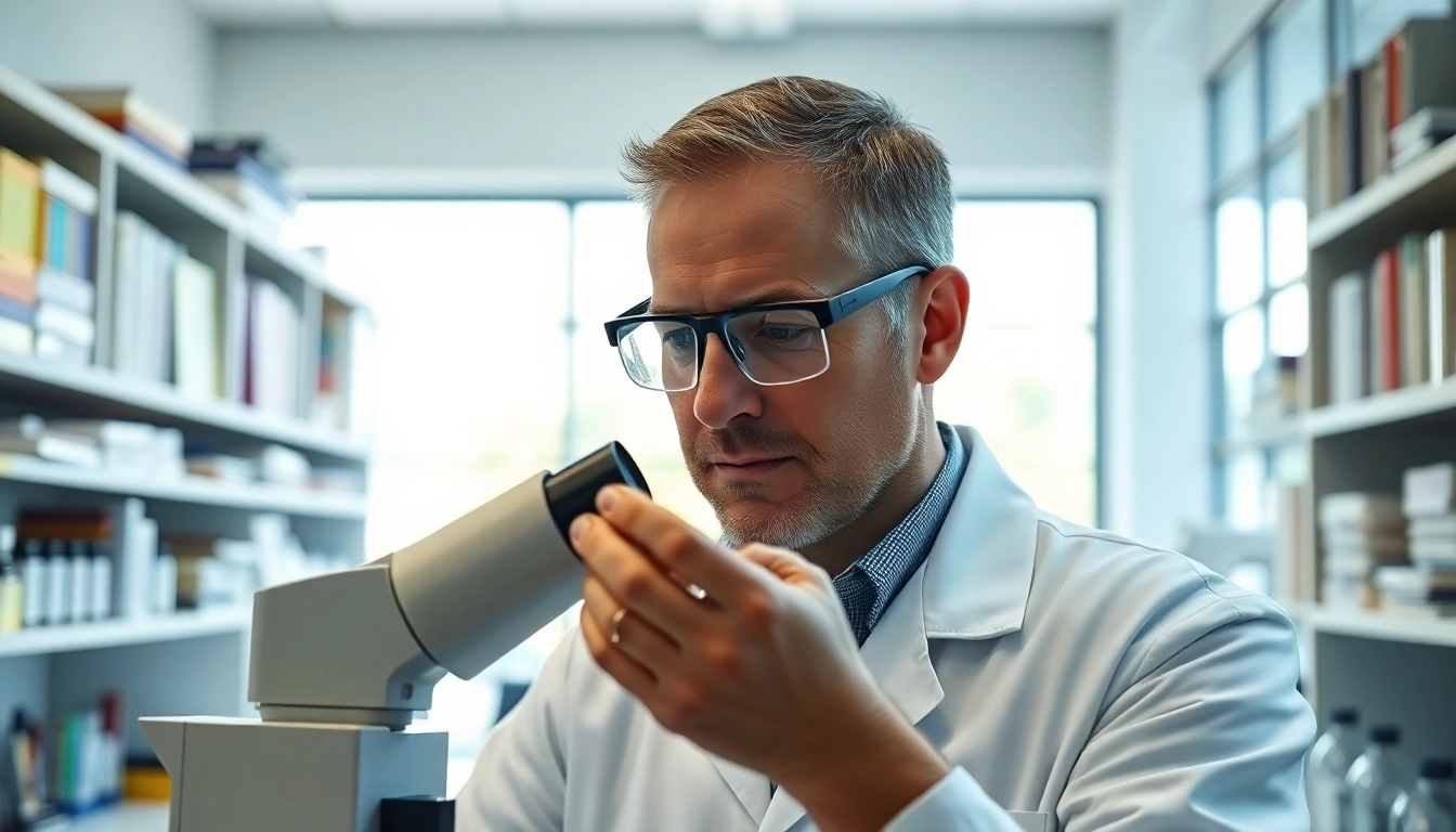 Stephan Becker examining a sample in his laboratory, highlighting his expertise in virology.