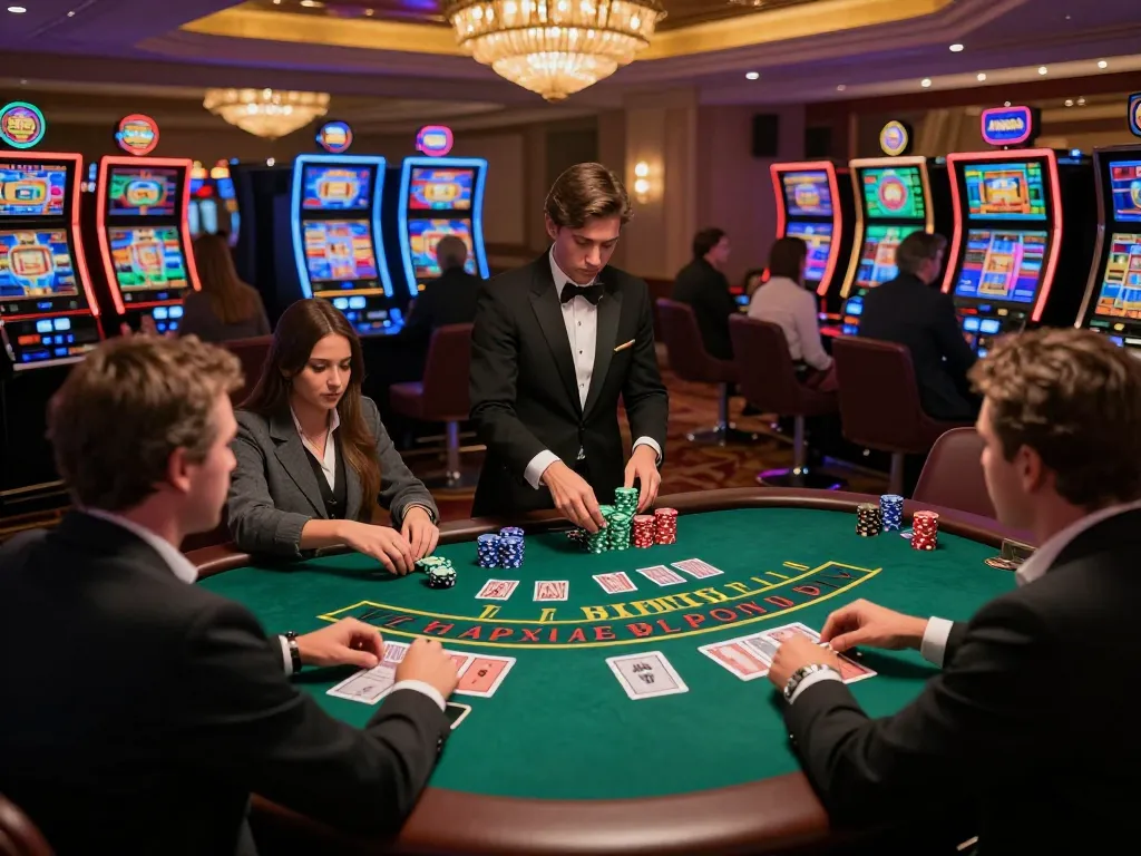 Players at blackjack tables showcasing Go8 skills in a luxury casino environment.