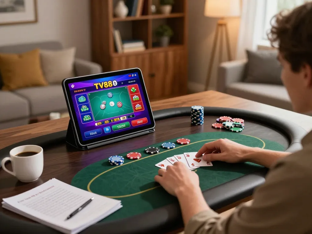 Engaging betting experience at TV88 casino on tablet with strategic notes beside