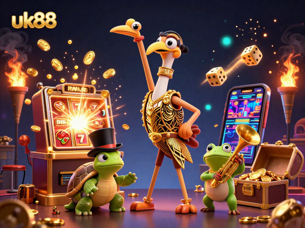 Experience exhilarating gameplay at uk88 with vibrant casino elements and animated characters.