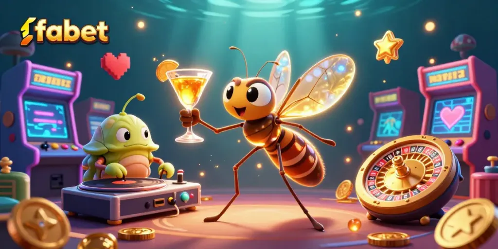 Experience thrilling fabet action with a dynamic casino mascot scene featuring games and excitement.