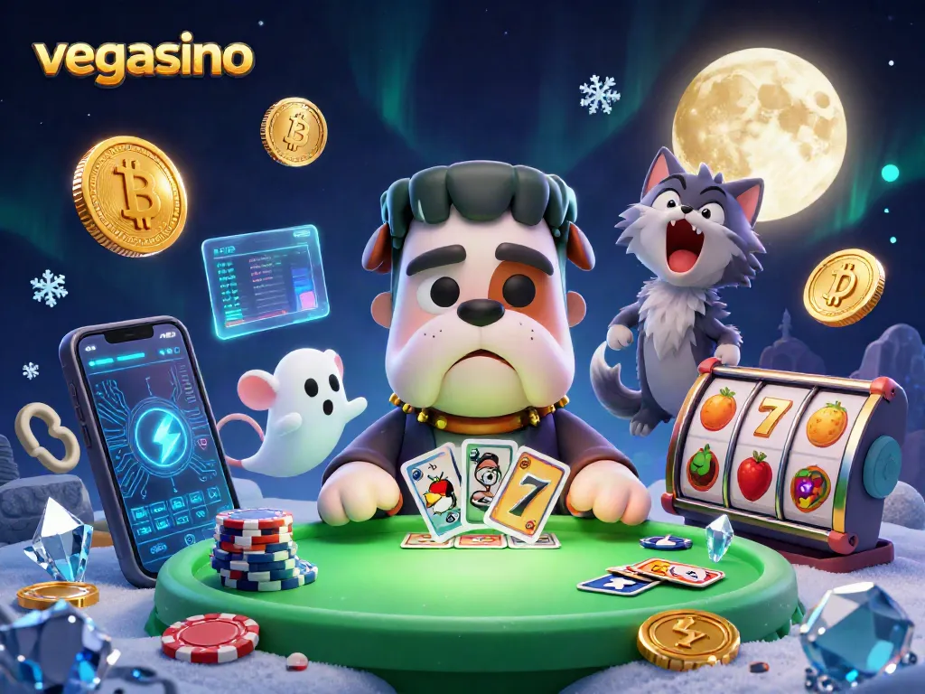 Experience thrilling gameplay at vegasino Casino with unique characters and crypto elements in a dynamic scene.