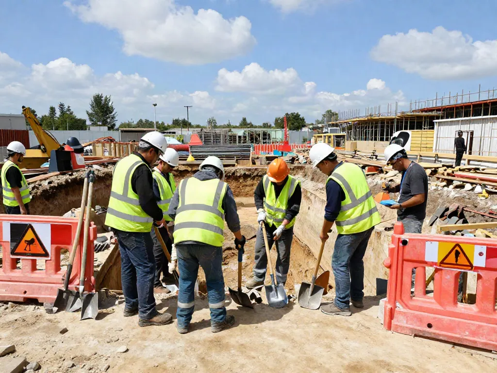 Effektive Absicherung von Baugruben durch professionelle Bauarbeiter auf einer Baustelle.