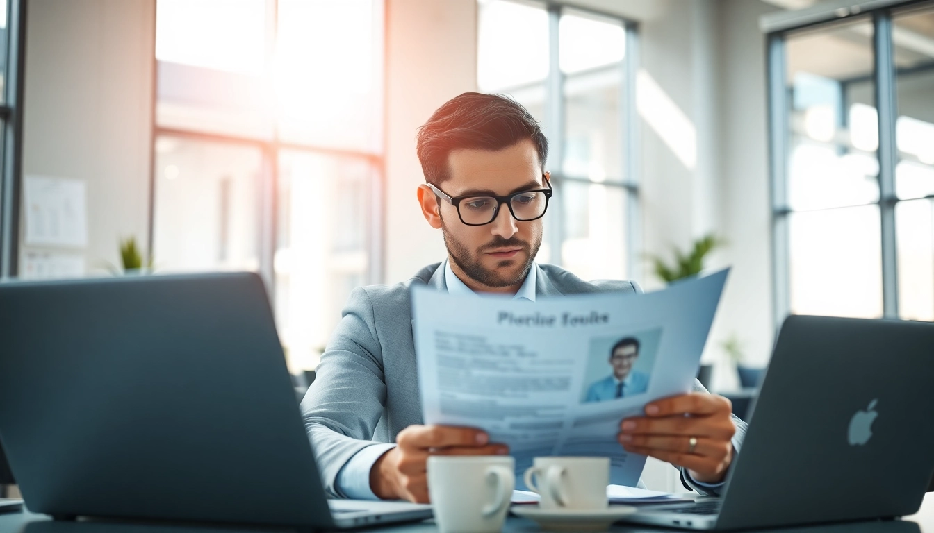 Headhunter IT in action, reviewing resumes in a modern office filled with technology.