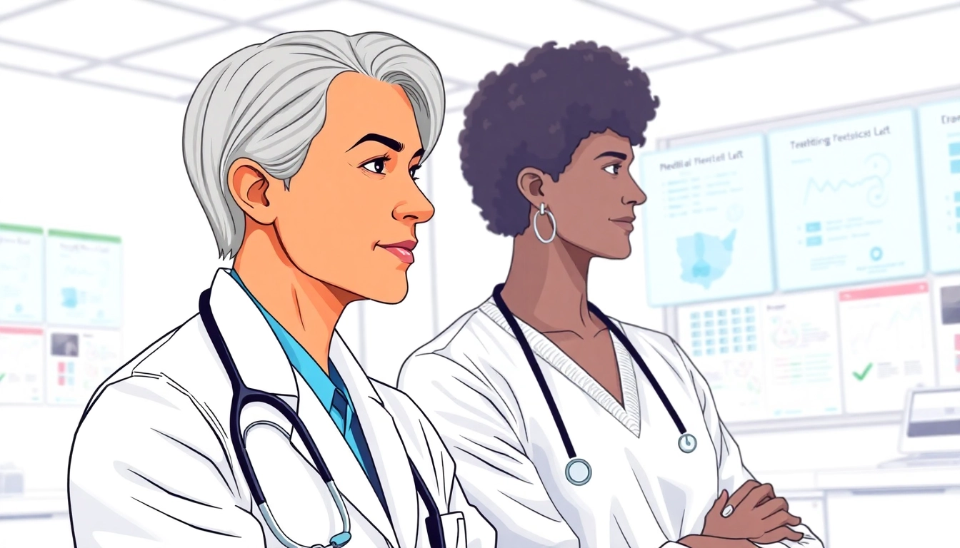 Begeisterte Beratung über driada medical in einer modernen Arztpraxis.