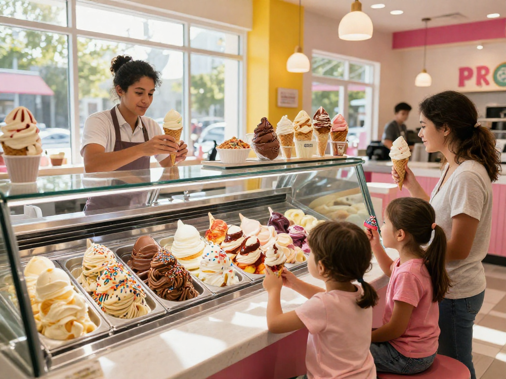 Enjoying ice cream at ROKOK88SUPER, a family shares memorable moments with diverse flavors while accessing rokok88 login easily.