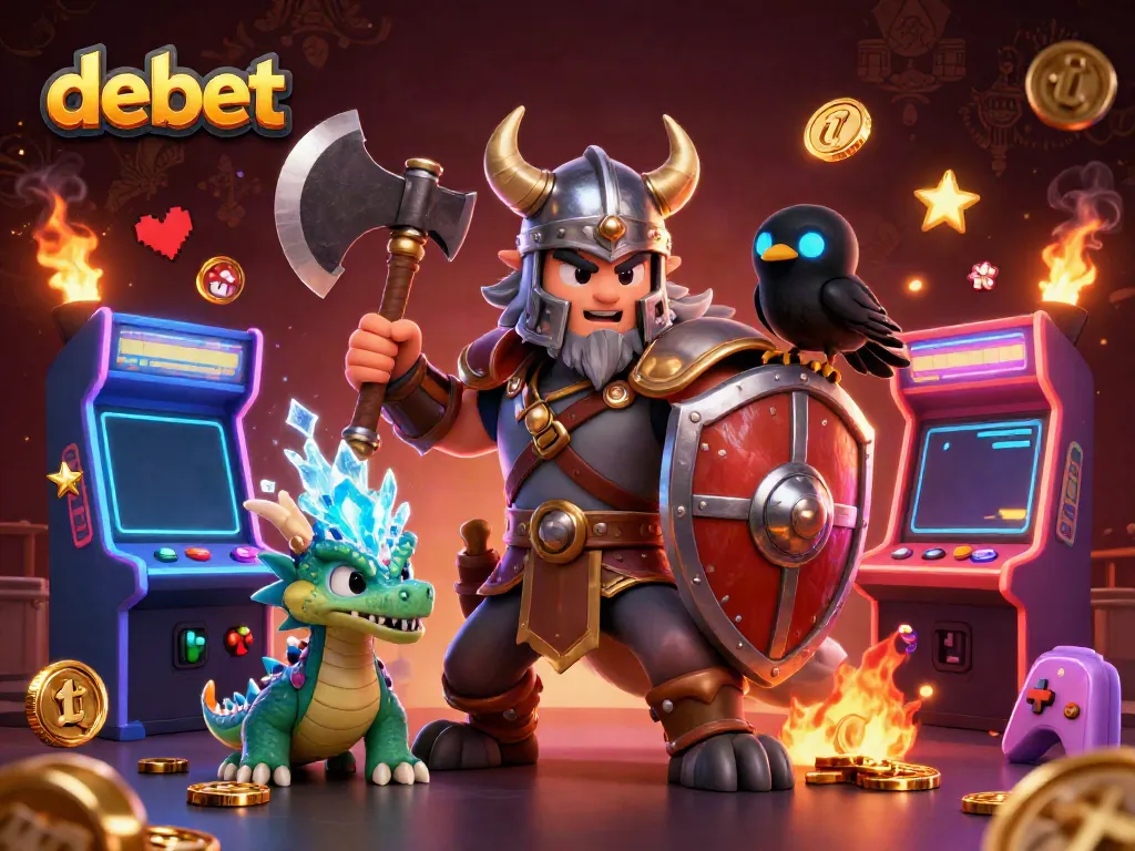 Experience thrilling gaming action with debet’s dynamic Viking wolf, fierce dragon, and colorful casino elements.