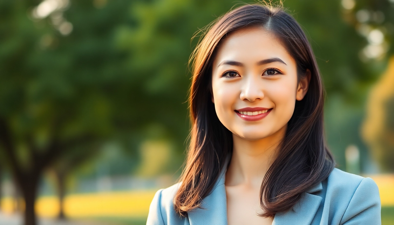 Create stunning headshots with this ai headshot generator free, showcasing a professional woman in a park.