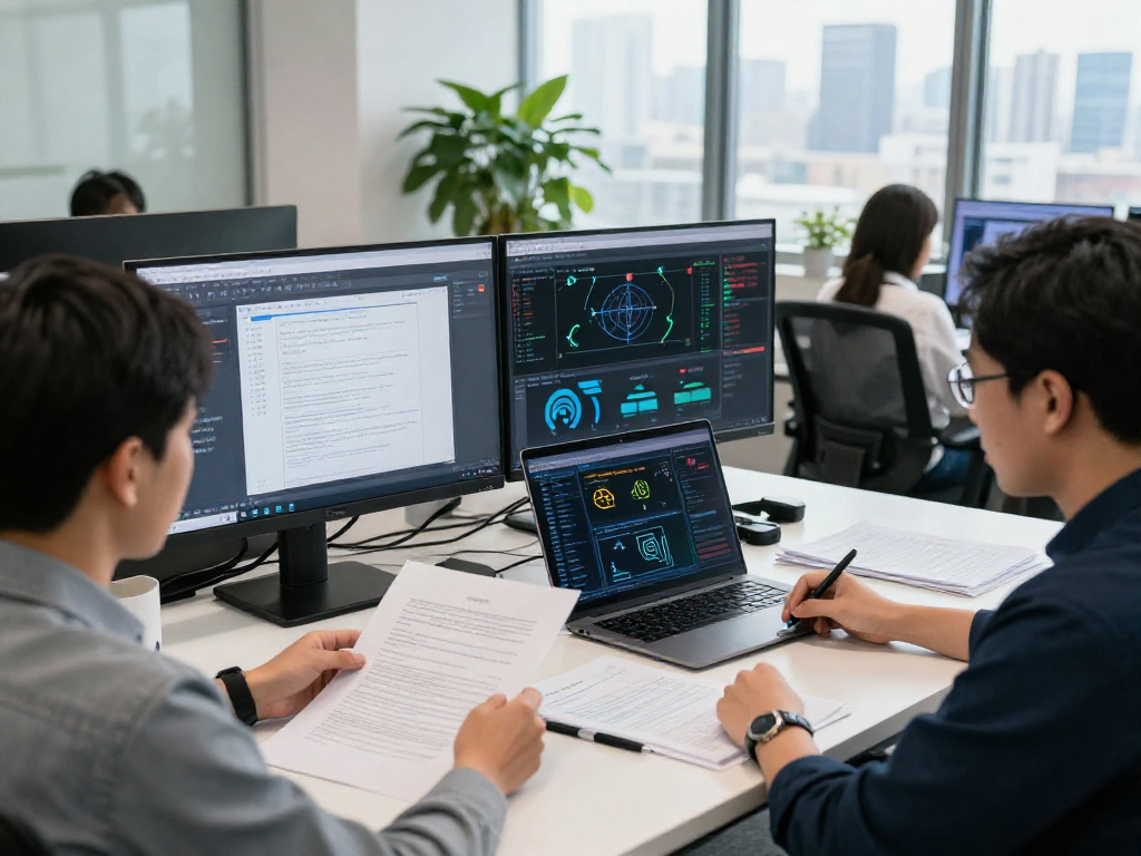 Team analyzing document fraud detection metrics in a professional office setting.