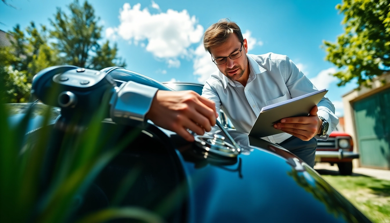 Oldtimer Wertgutachten bei professioneller Analyse eines klassischen Autos im Freien.