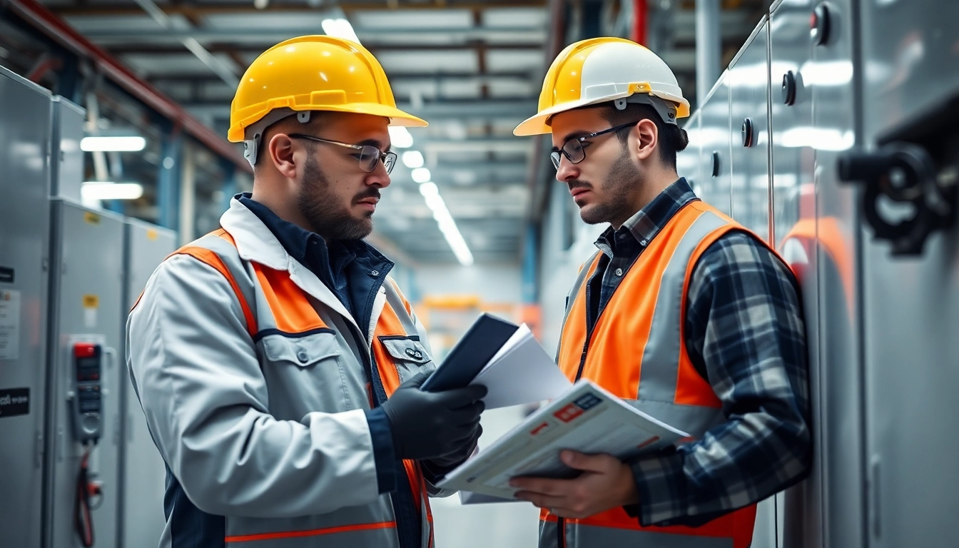 Safety inspector checks electrical equipment for DGUV V3 compliance.