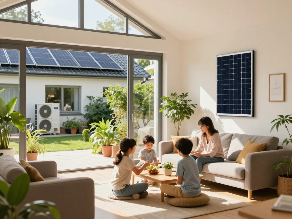 Erleben Sie die Vorteile von Photovoltaik Bayern mit einem umweltfreundlichen Zuhause, das mit Solarpanelen und Wärmepumpen ausgestattet ist.