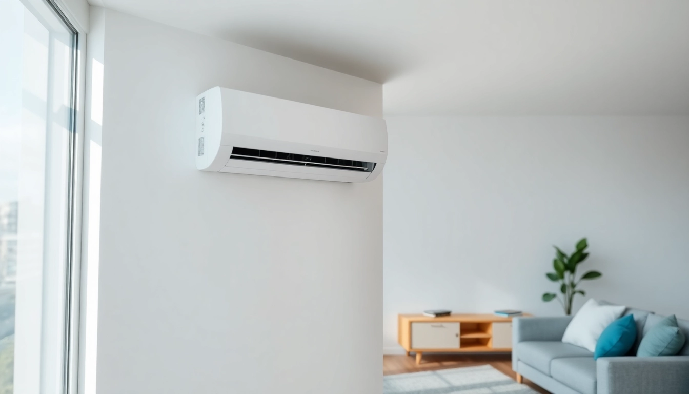 Klimaanlagen unit installed in a contemporary living room, showcasing its sleek design and functionality.