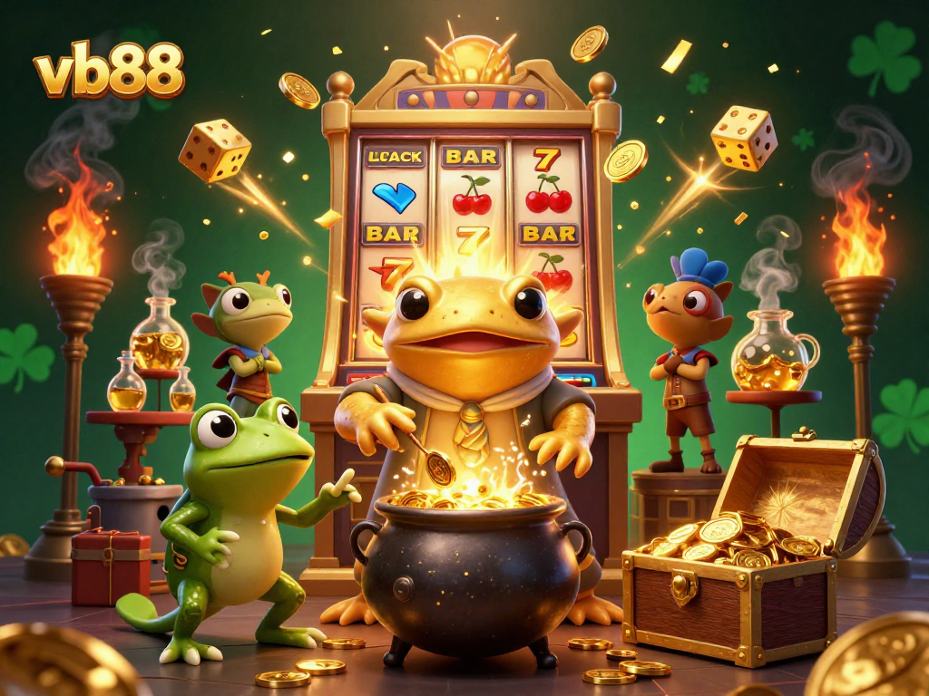 Experience the excitement of vb88 casino with vibrant gold coins, 3D characters, and thrilling slot themes.