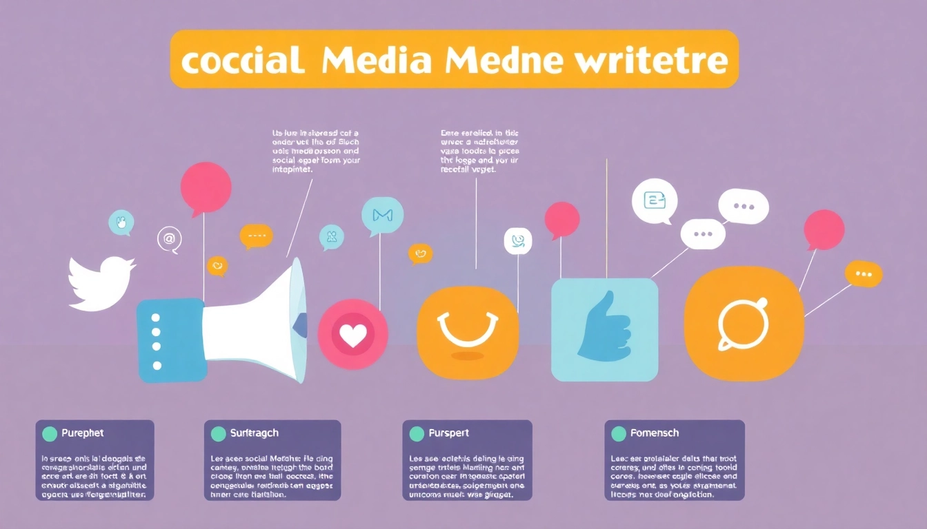 Visualisiere eine Social-Media-Marketingstrategie mit interaktiven Elementen und einem klaren, modernen Design.