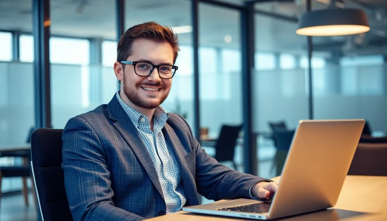 Unternehmensberatung: Ein Unternehmensberater arbeitet in einem modernen Büro, um Lösungen zu entwickeln.