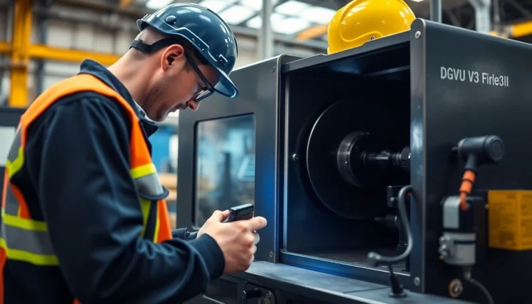 Technician performing DGUV V3 Prüfung on industrial equipment ensuring safety compliance.