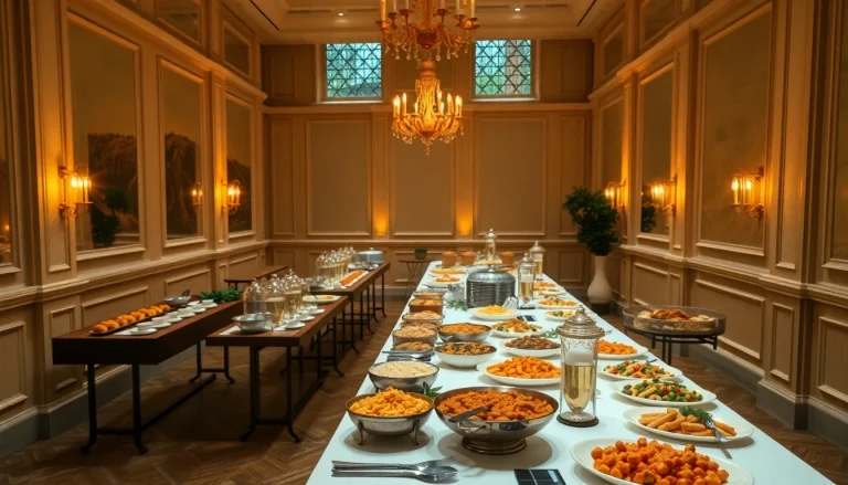 Delicious buffet by Partyservice showcasing beautifully presented platters and vibrant colors.