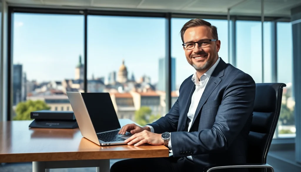 Professioneller Headhunter Braunschweig arbeitet an einem modern gestalteten Schreibtisch.