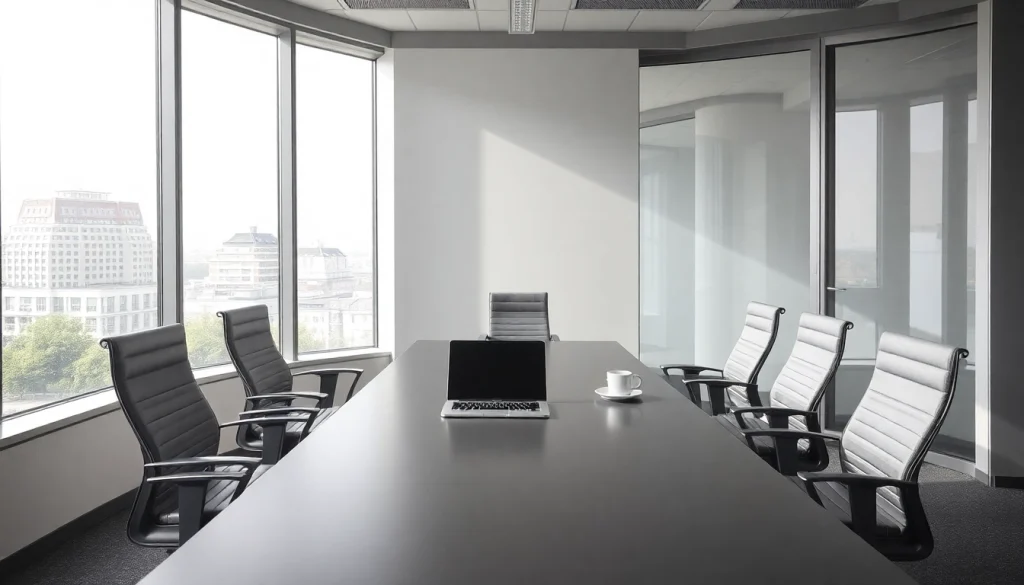 Headhunter Saarbrücken in zeitgemäßem Bürointerieur mit Konferenztisch und Blick auf die Stadt.