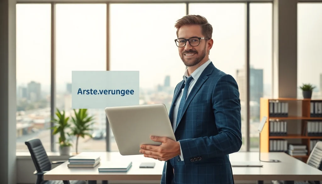 Headhunter Ärzte im modernen Büro, der auf eine Grafik zur Ärztevermittlung zeigt.