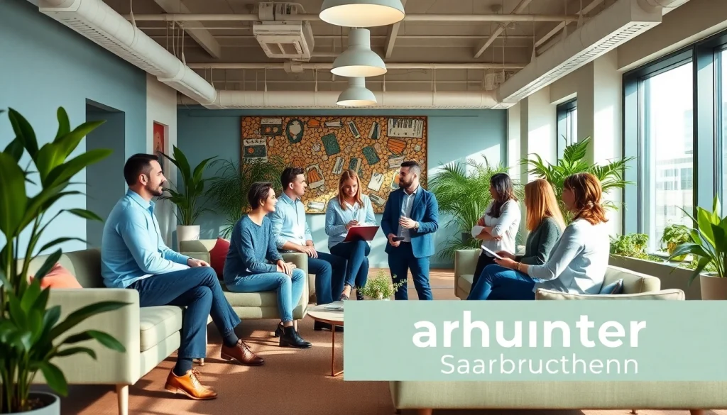 Professionals collaborating in an office, embodying the essence of Headhunter Saarbrücken.
