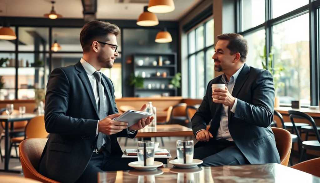 Headhunter Gastronomie: Professioneller Austausch zwischen Headhunter und Kandidat in stilvollem Café.