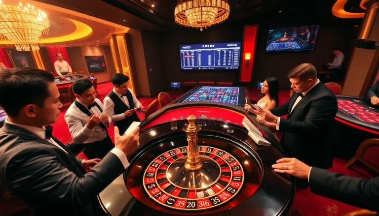 Players interacting at a roulette table in a luxury casino environment featuring https://gg88.black/ betting options.