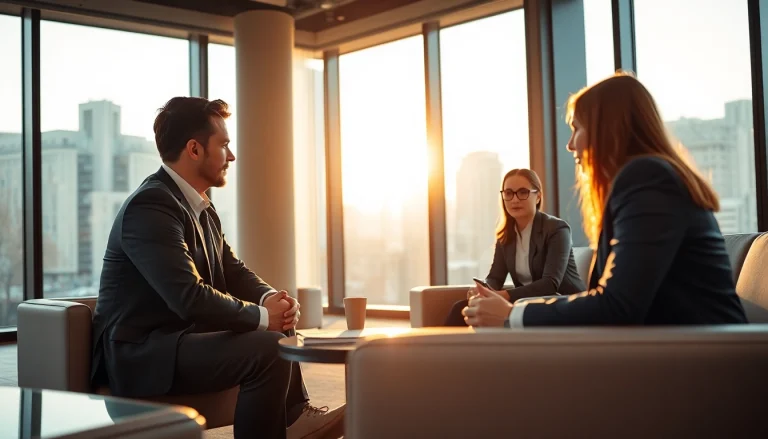 Professioneller Headhunter Schweiz berät in modernem Büro mit Stadtblick.