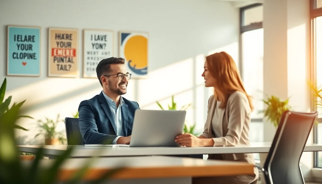 Personalvermittlung im Gespräch mit Kandidat, modernem Büro, professionelle Atmosphäre.