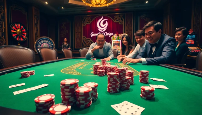 Experience the thrilling atmosphere of gamebaidoithuong.trading with a luxurious casino poker scene.