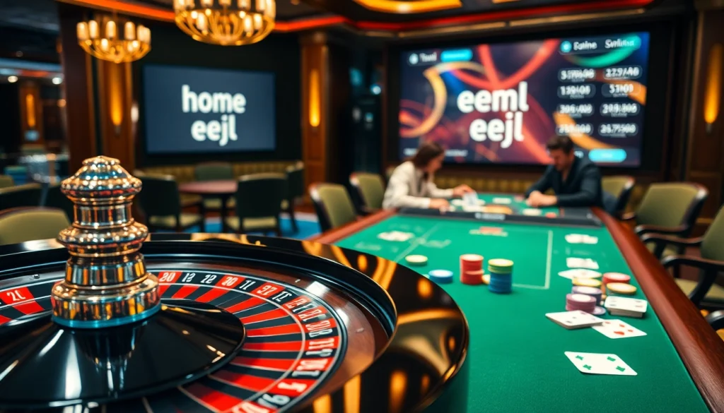 Experience the thrill of home eejl online gambling with a vibrant casino scene featuring poker and roulette.
