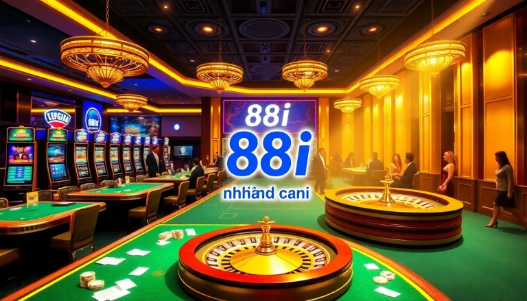 Experience the excitement of 88i nhà cái with vibrant casino visuals showcasing poker, slots, and roulette.