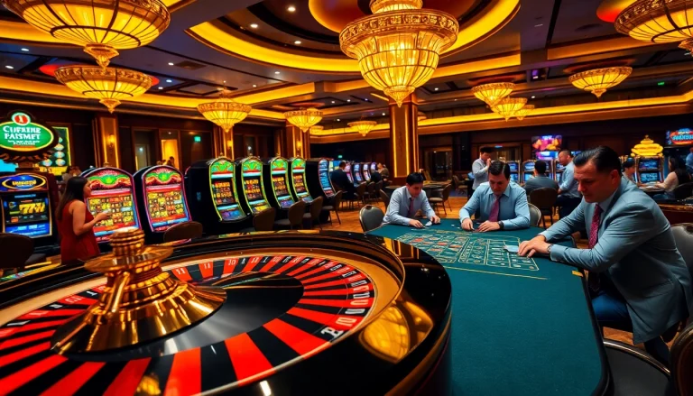 Experience the vibrant casino atmosphere at https://mm88.press/ with players enjoying roulette and poker tables.