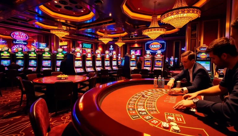Players enjoying a thrilling casino experience at 789club with vibrant tables and slot machines.