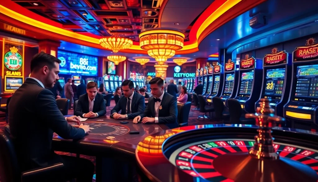 Exciting casino gameplay at 88i com featuring poker action and vibrant slot machines.